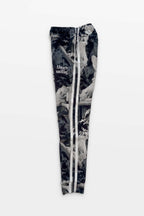 The Corgi Supreme Tribute Joggers by Dogloverclothing.com are gray and black camouflage, made from recycled materials, featuring side white stripes and Always smiling near the left pocket.