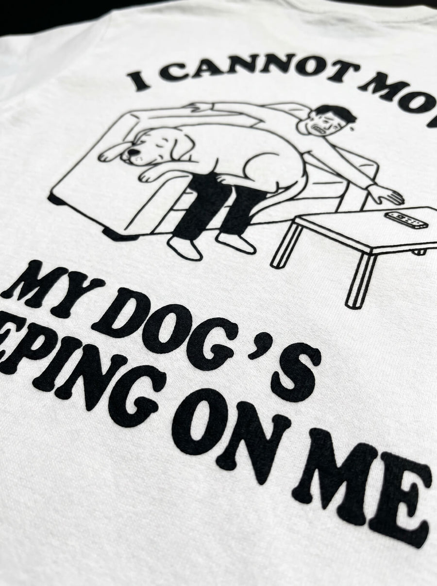 White Sleeping Dog T-Shirt from WOOF, rear print view