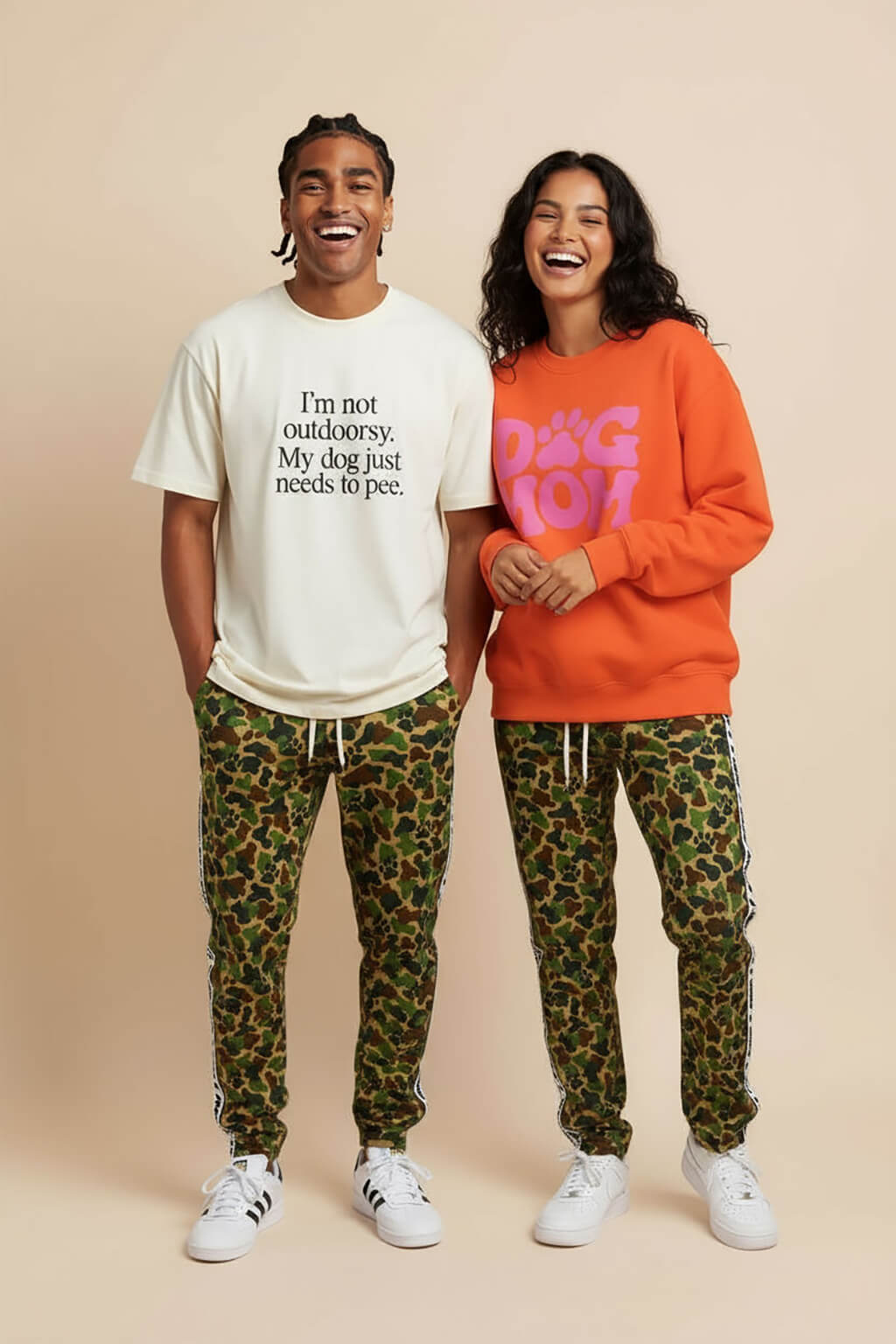 Camo Wide-Leg Unisex Paw Print Joggers