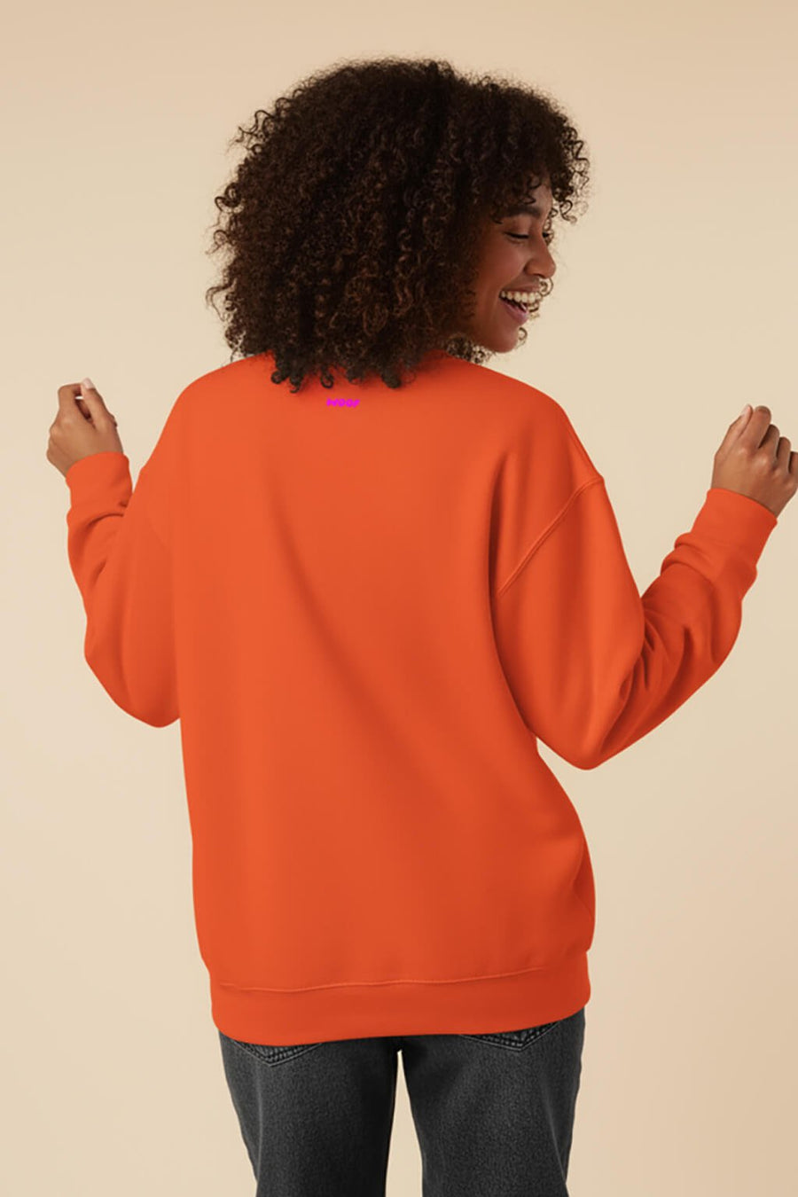 Back of the orange Can I Pet Your Dog Sweatshirt from WOOF