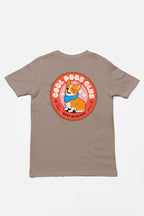 The Cool Dogs Club Unisex Hype T-Shirt by Dogloverclothing.com features a cartoon corgi in sunglasses and scarf with Best in Class text on the bottom of the circle. This gray tee is perfect for dog lovers showcasing their playful spirit.