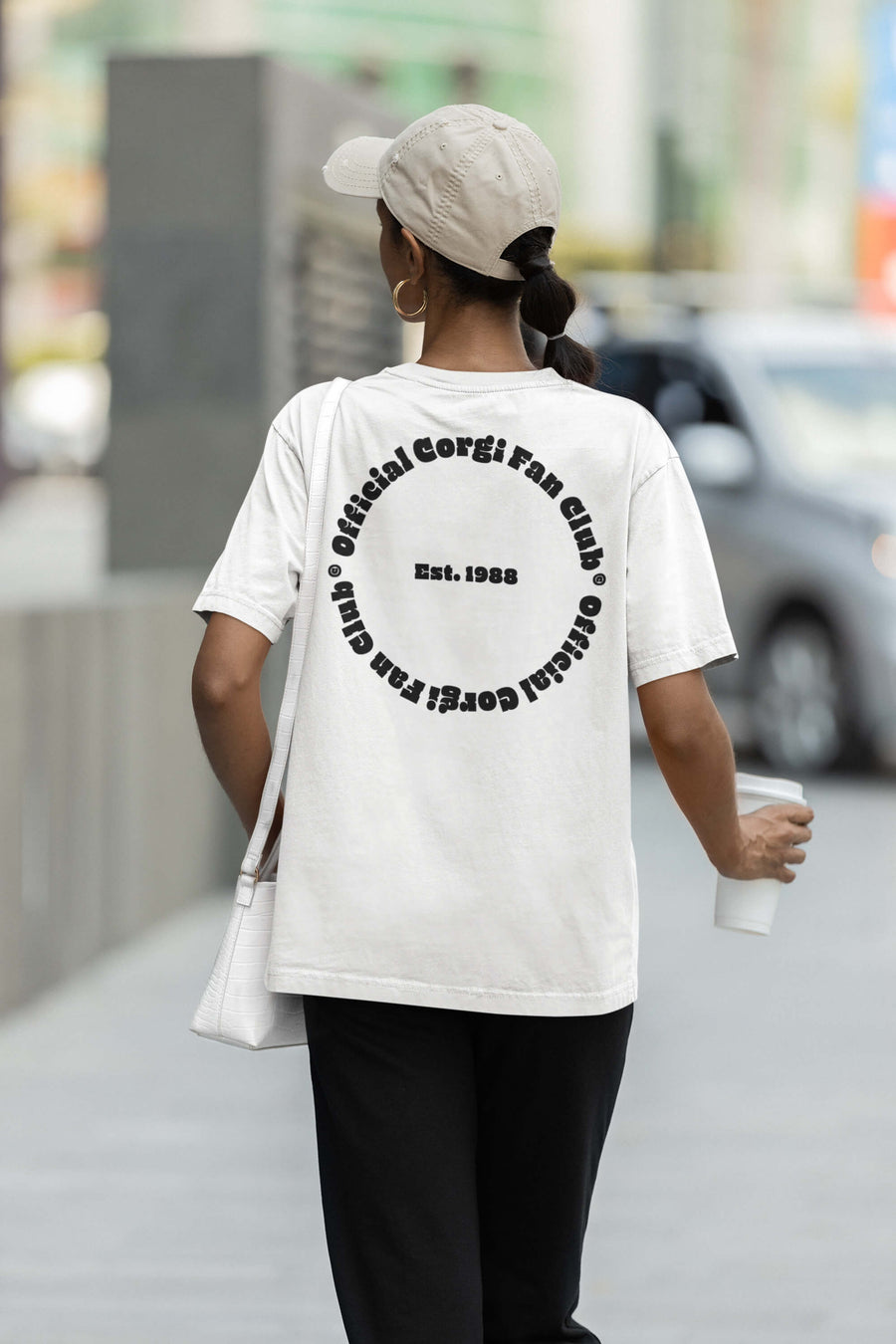 Back of the white Corgi Fan Club T-Shirt from WOOF with the corgi graphic