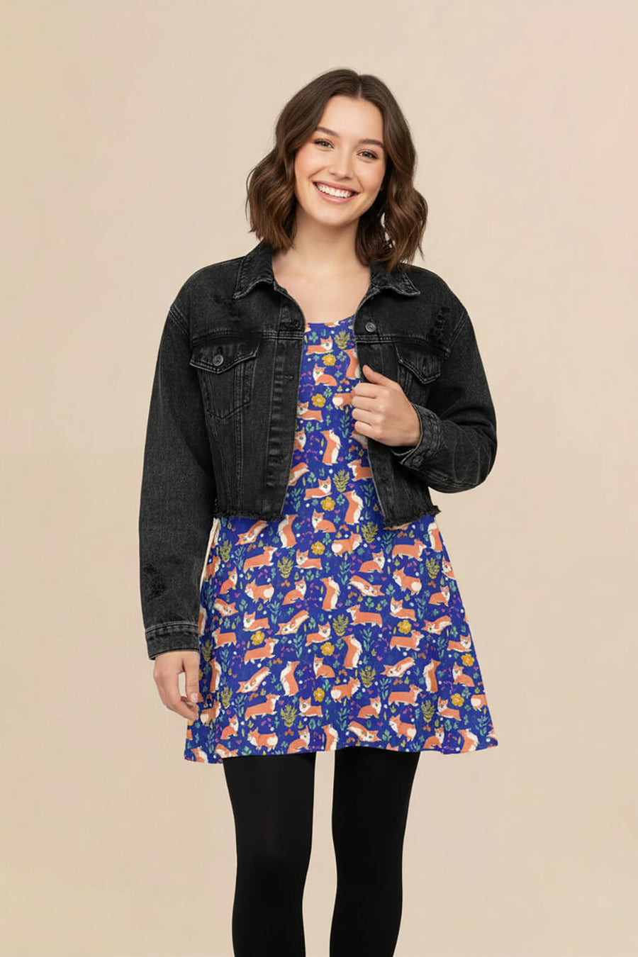 Cute Corgi Floral Summer Dress from WOOF worn straight on