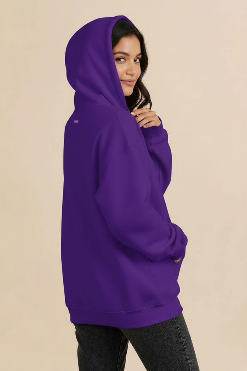 Back view of the purple Dog Mom Hoodie from WOOF
