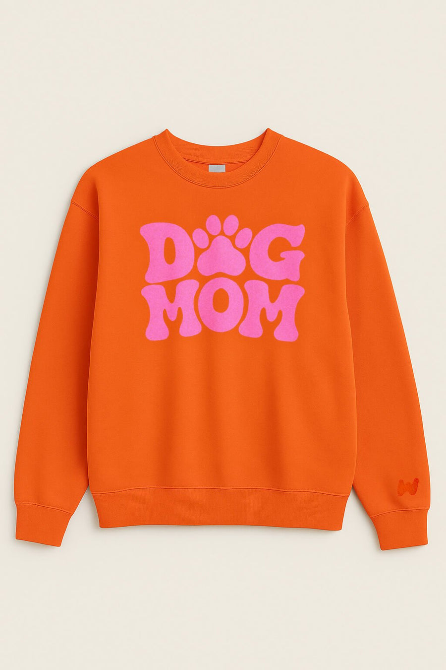 Orange Stylish Dog Mom Sweatshirt from WOOF laid flat, front view