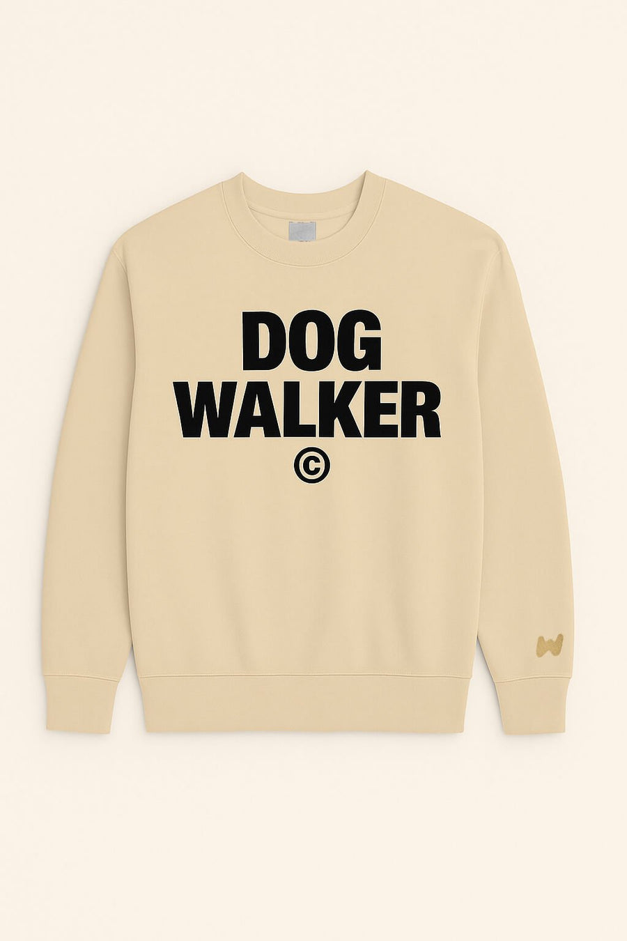 Beige Dog Walker Sweatshirt from WOOF laid flat, front view