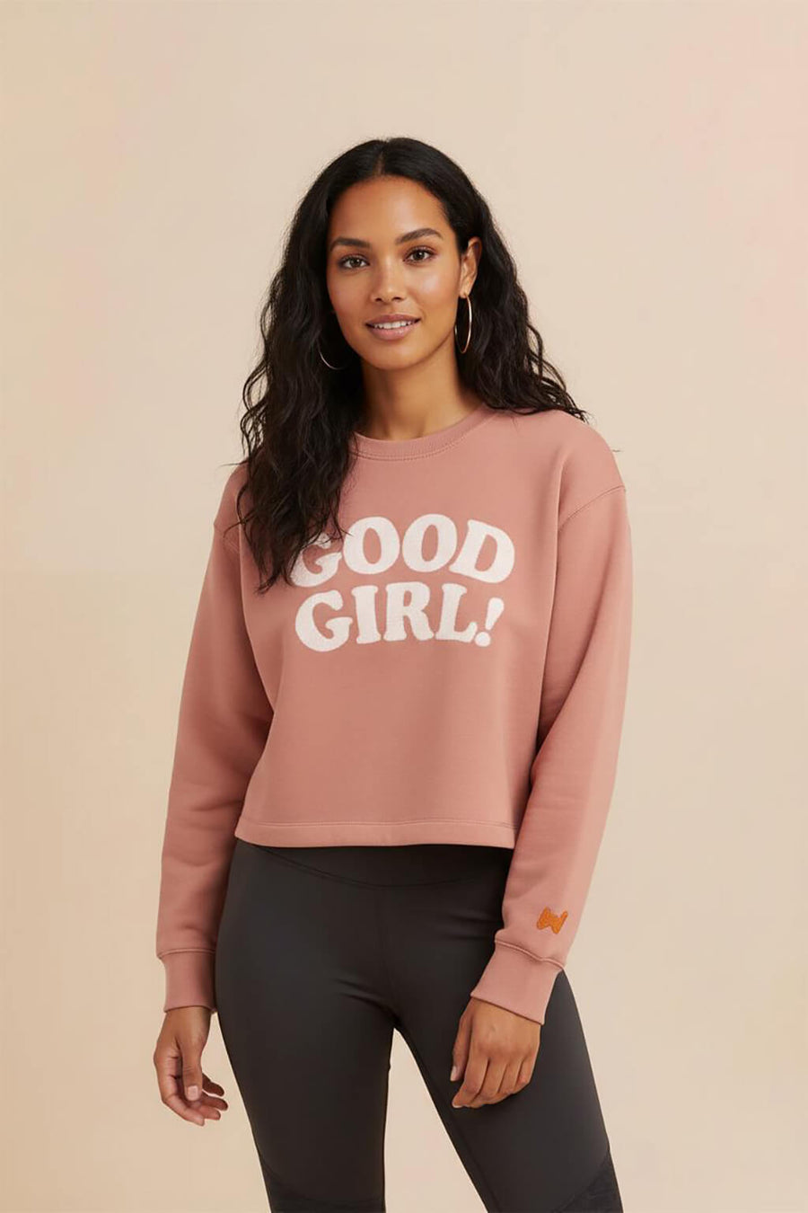 Red Good Girl Crop Sweatshirt from WOOF in a cropped fit, front view