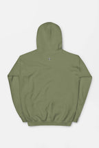 Displayed against a light backdrop, the olive green Classic Corgi Sidekick Embroidered Unisex Hoodie from Dogloverclothing.com showcases a small circular logo on the upper back. Its maximum comfort level embodies cozy corgi love.