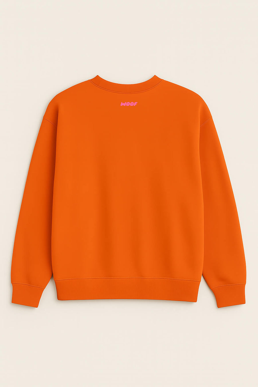 Orange Stylish Dog Mom Sweatshirt from WOOF laid flat, back view