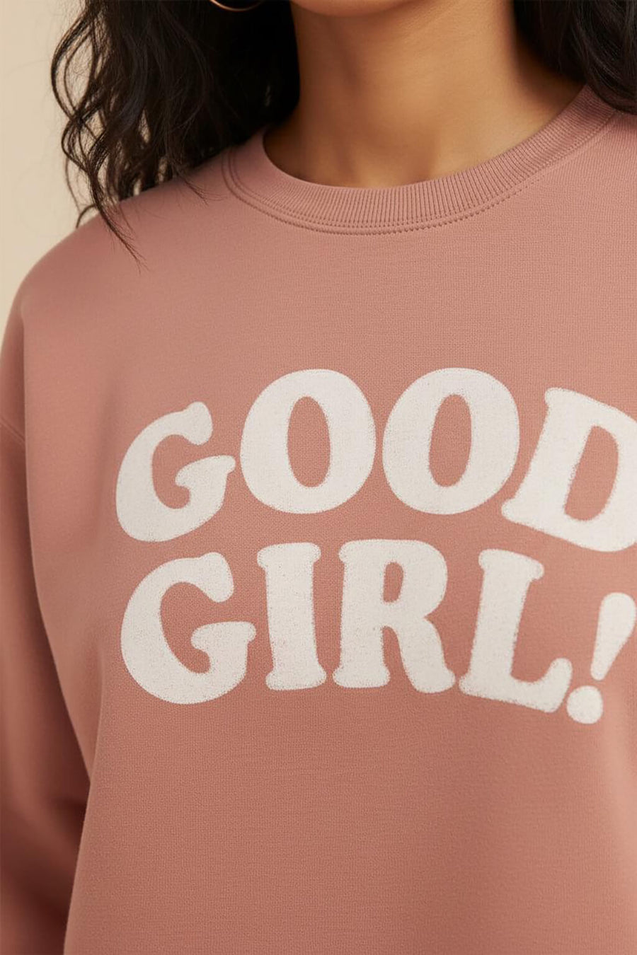 Print detail on the red Good Girl Crop Sweatshirt from WOOF