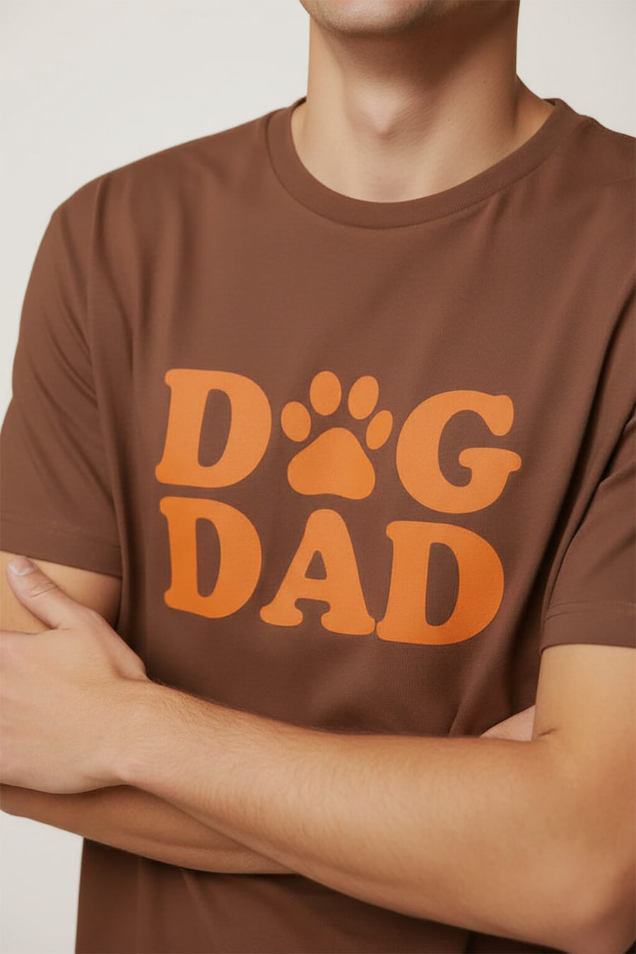 Close up of the print on the brown Soft Dog Dad T-Shirt from WOOF