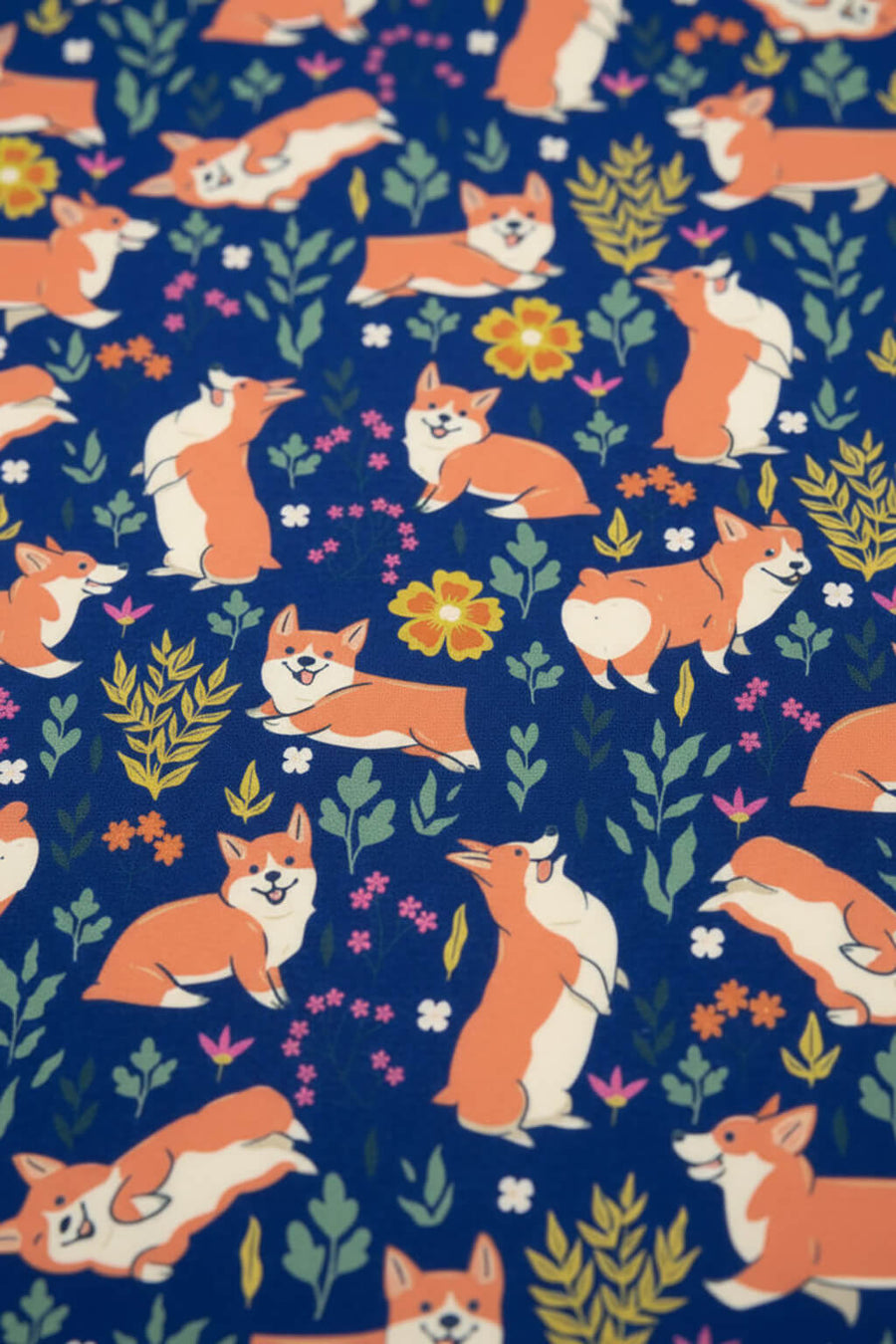 Fabric and print detail on the Cute Corgi Floral Summer Dress from WOOF