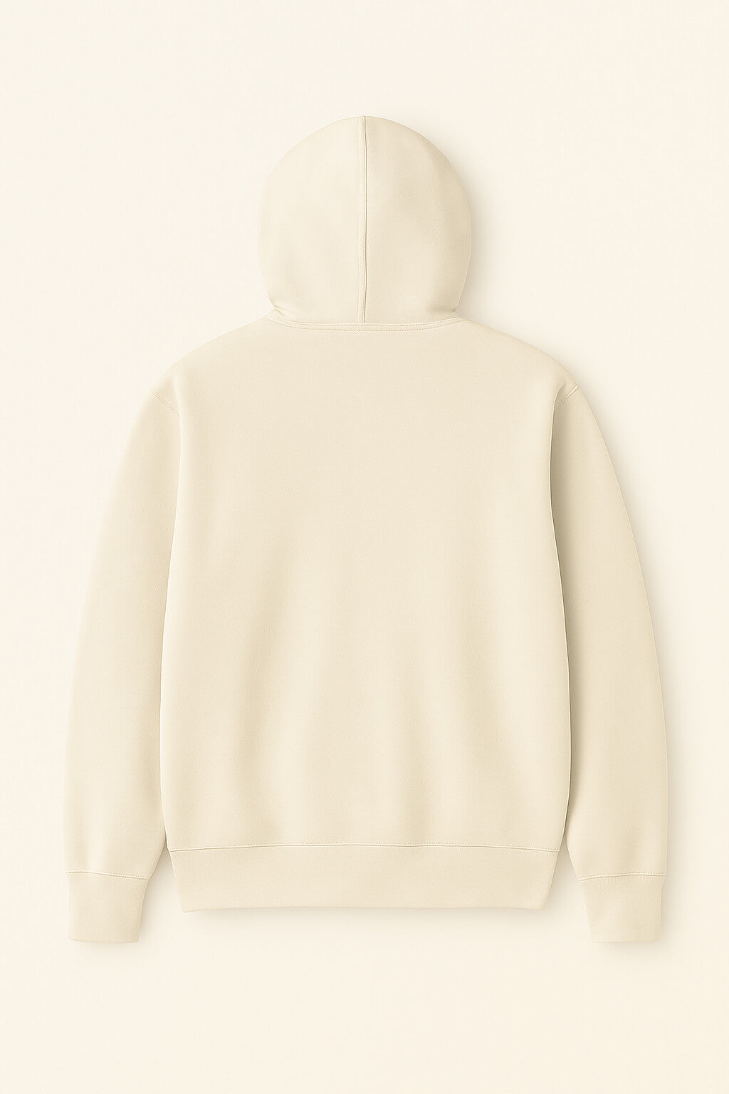 The Super Soft Dog Love Hoodie by Dogloverclothing.com is a plain, light beige hoodie with long sleeves and a minimalistic design, shown laid flat from the back—ideal for dog parents who prefer understated style without logos or patterns.