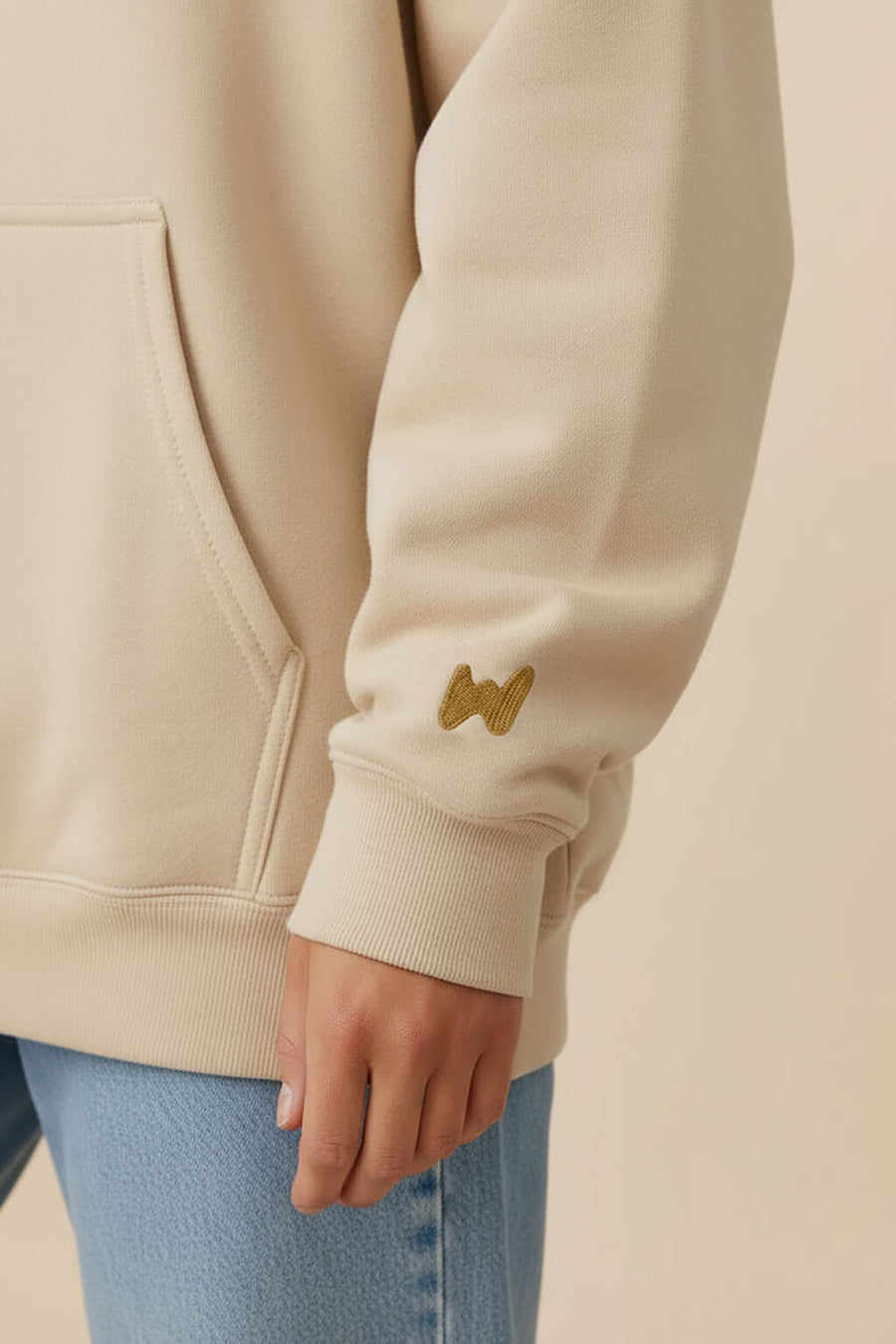 Print detail on the beige Dog Mom Hoodie from WOOF