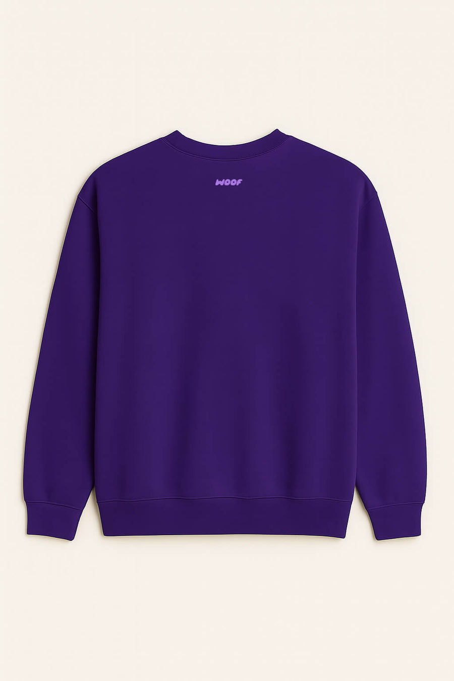 Purple Stylish Dog Mom Sweatshirt from WOOF laid flat, back view