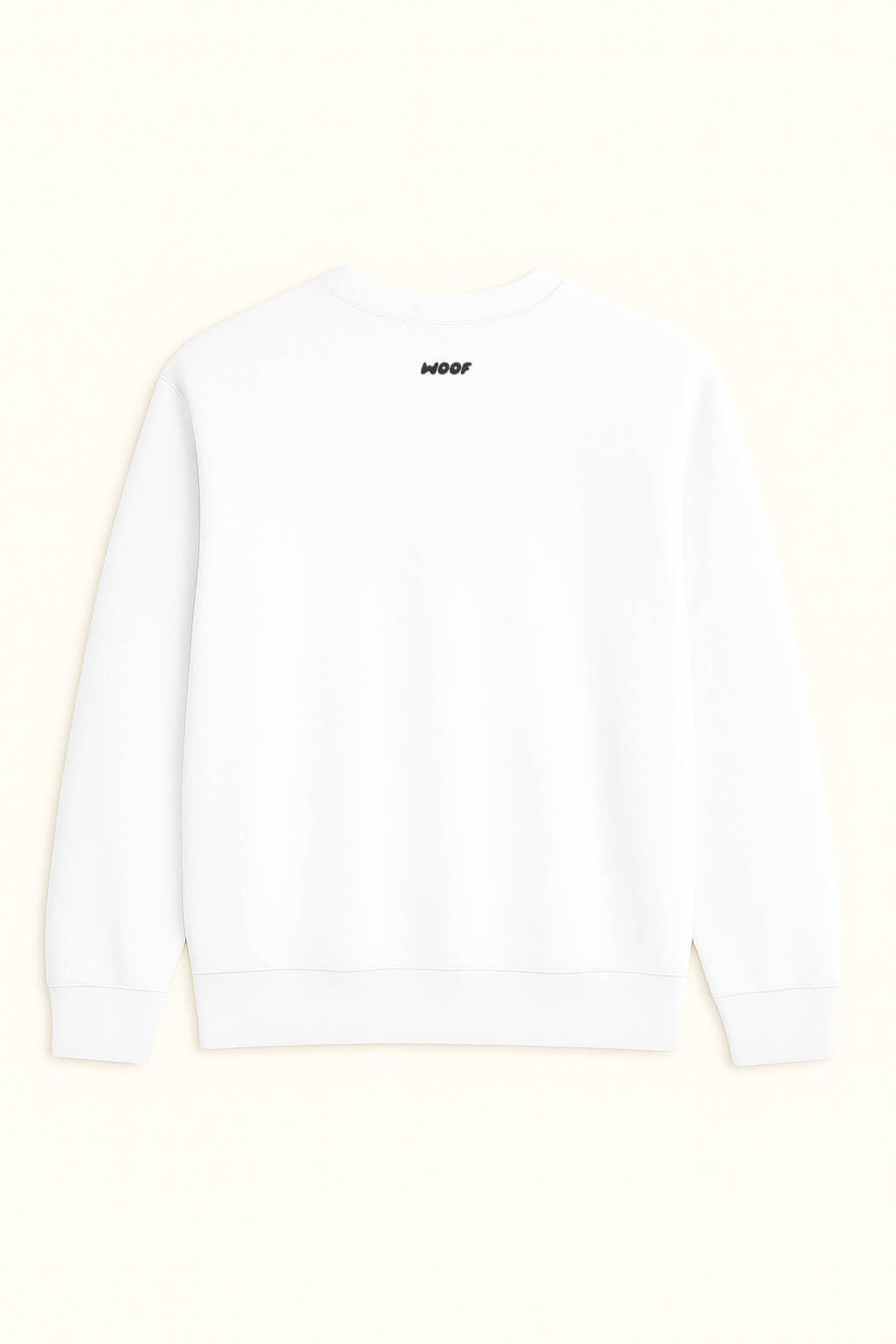 White Dog Walker Sweatshirt from WOOF laid flat, back view