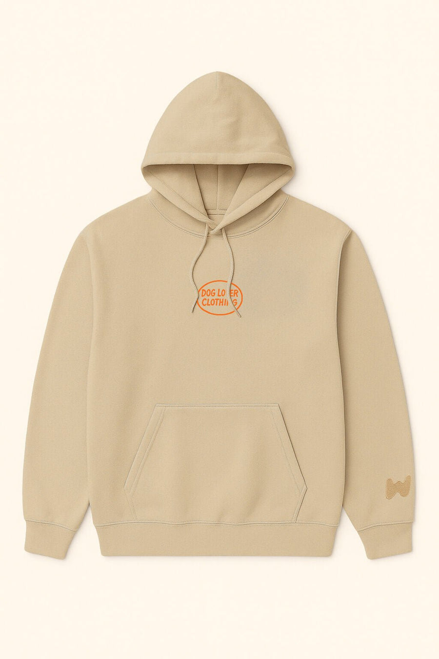Beige Life is Better with a Dog Hoodie from WOOF laid flat, front view