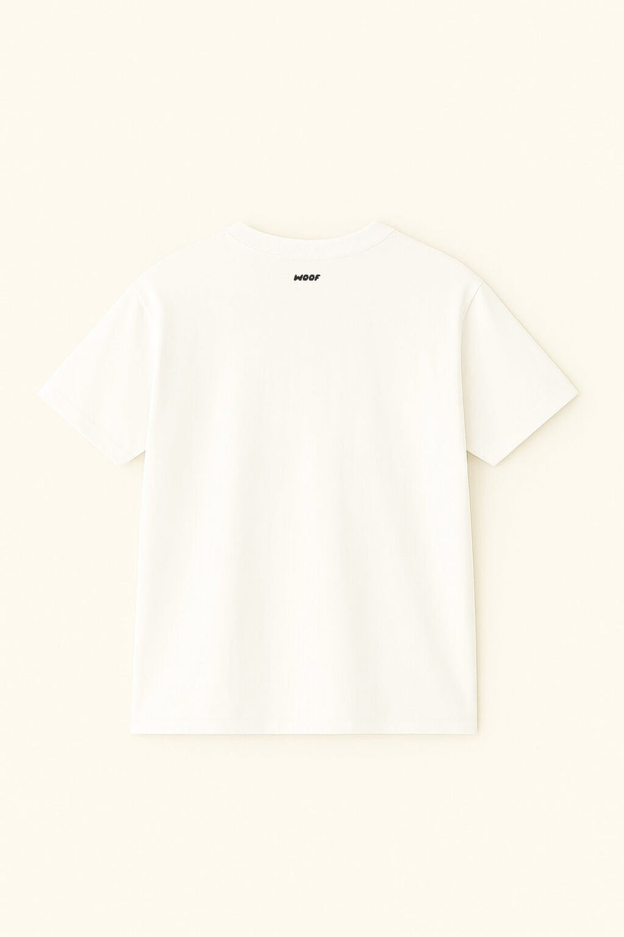White embroidered Life is Better with a Dog T-Shirt from WOOF laid flat, back
