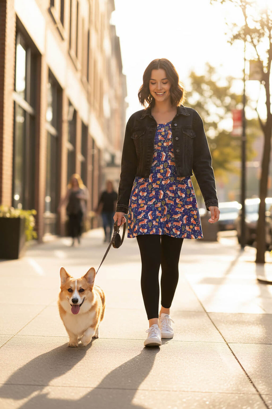 Cute Corgi Floral Summer Dress from WOOF worn in a summer lifestyle shot