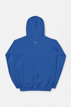 The Classic Corgi Sidekick Embroidered Unisex Hoodie by Dogloverclothing.com features a small circular logo on the back. This relaxed-fit blue hoodie with ribbed cuffs and hem offers maximum comfort for corgi enthusiasts.