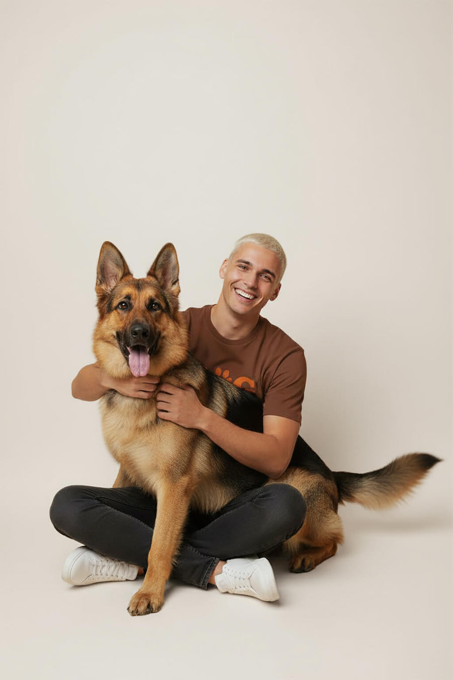 Brown Soft Dog Dad T-Shirt from WOOF laid flat, front view