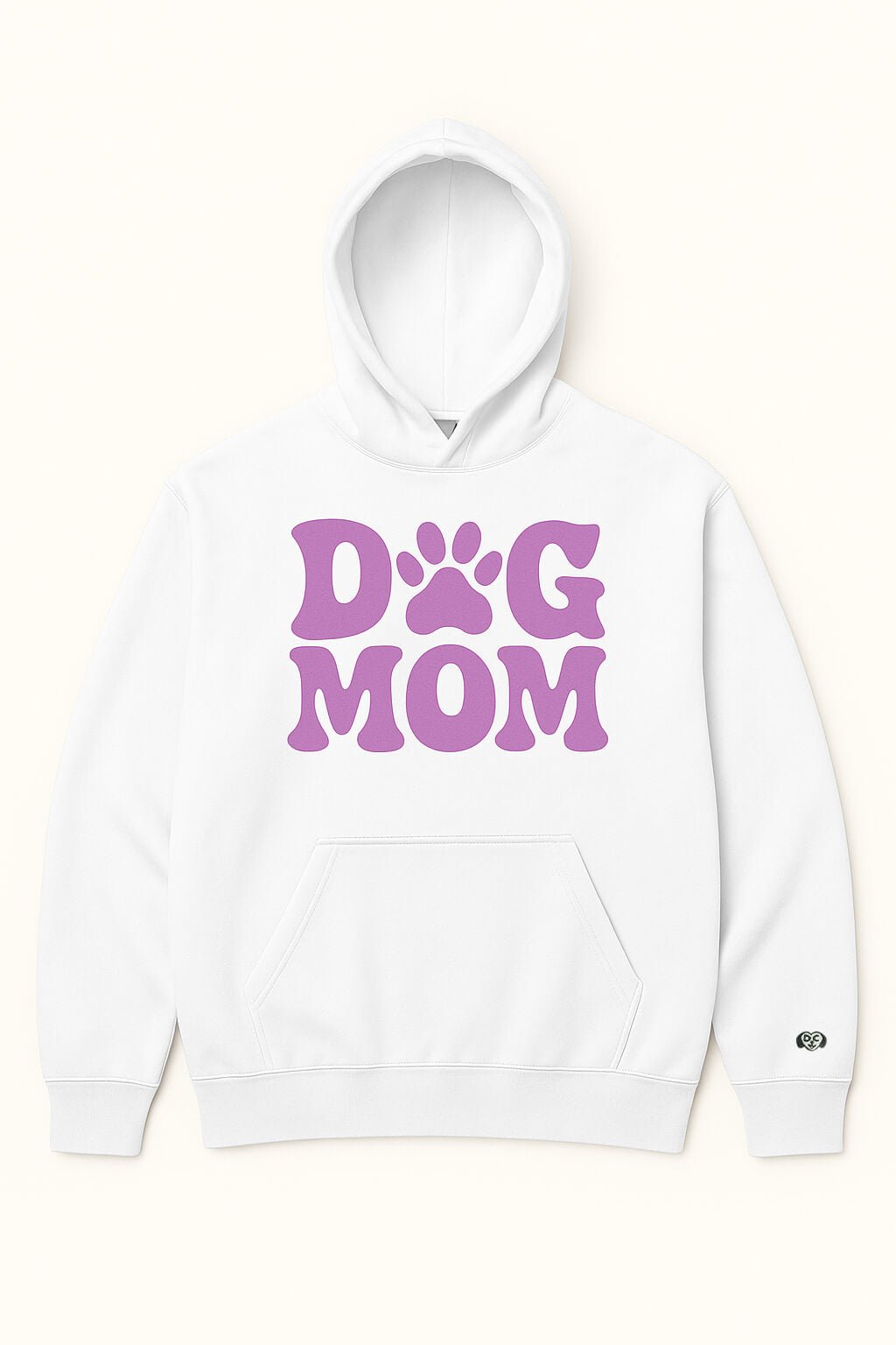 Celebrate your pup with the Dog Mom Hoodie by Dogloverclothing.com, featuring a bold Dog Mom slogan and a paw-print design as the O in DOG on the front. Cozy and perfect for every dog lover!.