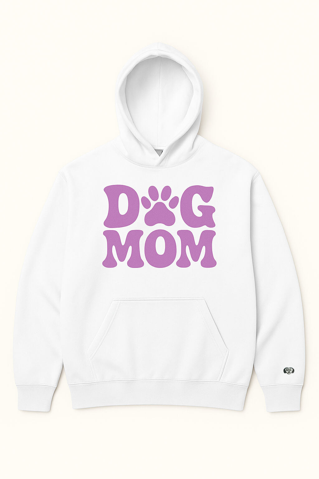 Celebrate your pup with the Dog Mom Hoodie by Dogloverclothing.com, featuring a bold Dog Mom slogan and a paw-print design as the O in DOG on the front. Cozy and perfect for every dog lover!.