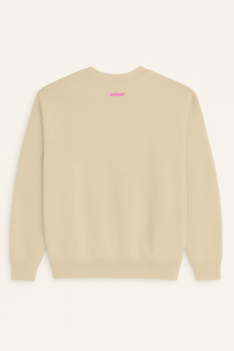 Beige Stylish Dog Mom Sweatshirt from WOOF laid flat, back view