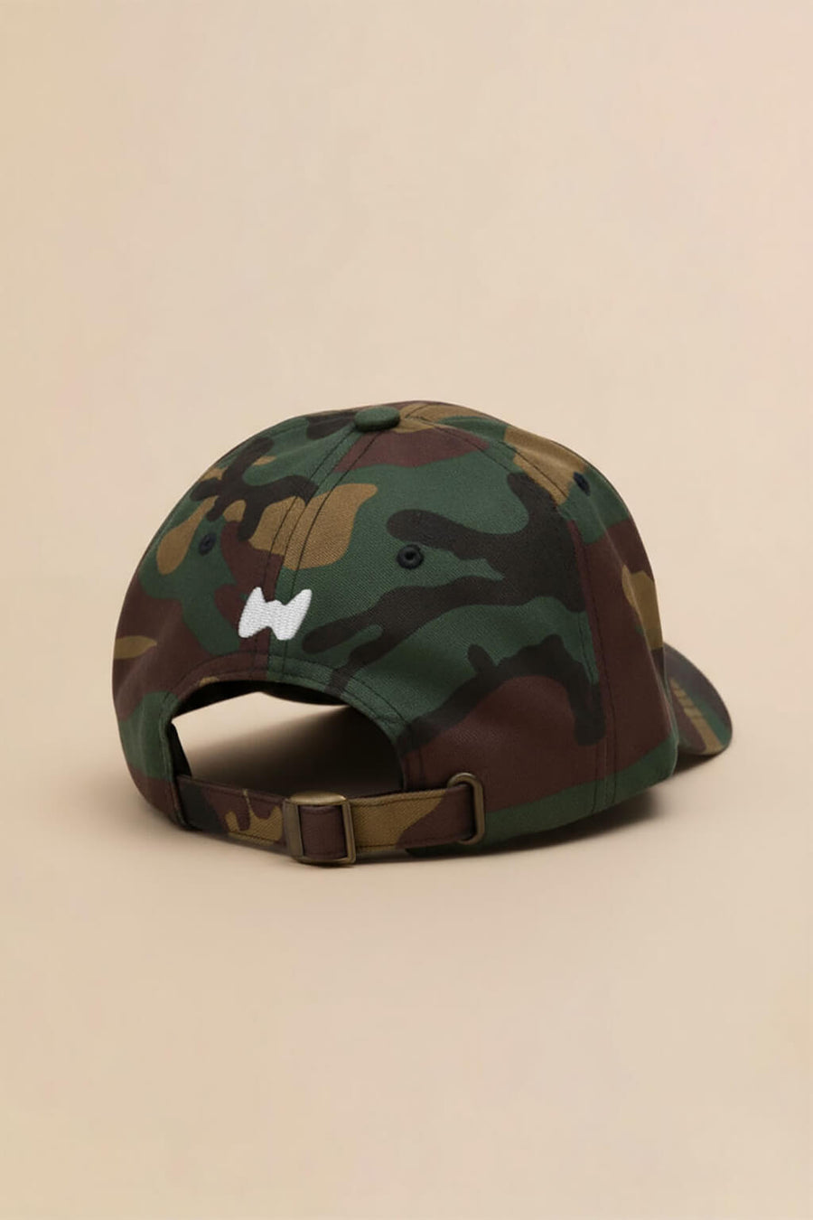 Camo Iconic Corgi Baseball Cap from WOOF, rear view of the closure