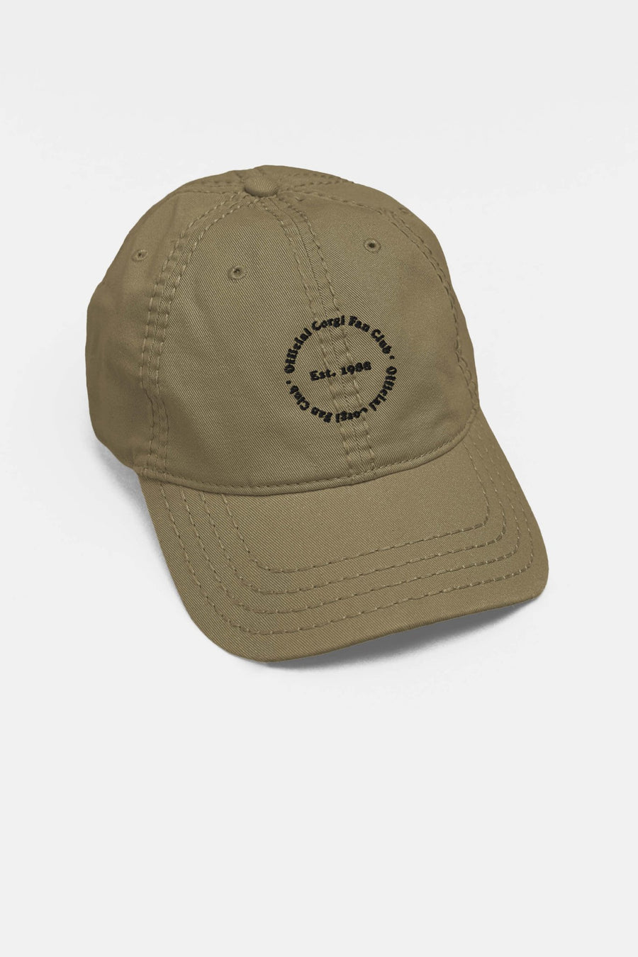 Olive Corgi Fan Club cap from WOOF, straight on front view