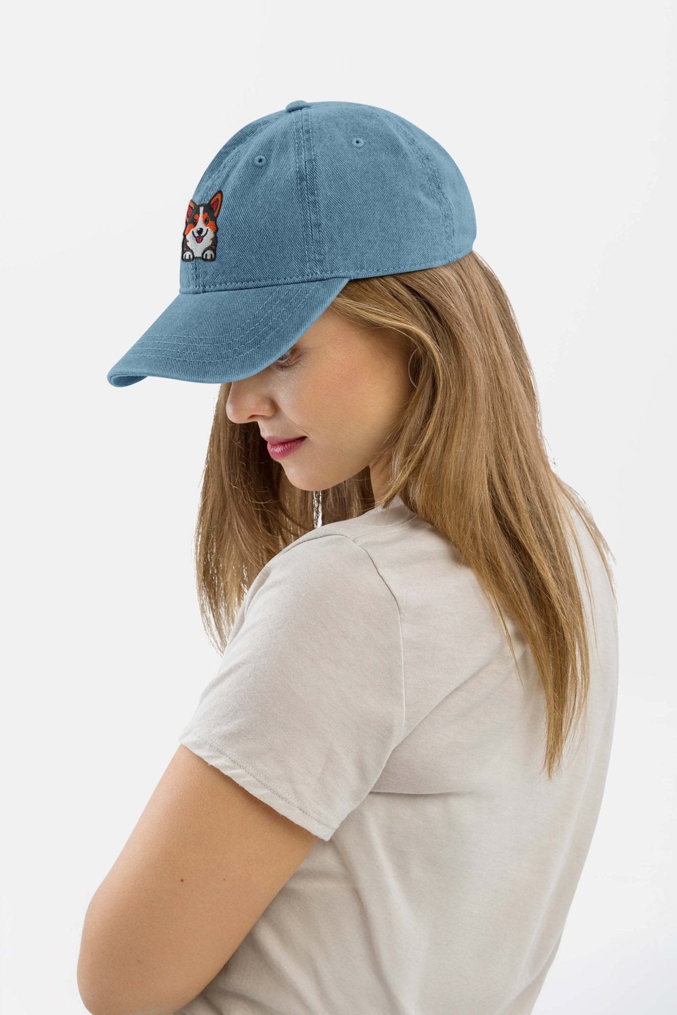 Premium Tricolor Corgi Denim Cap.