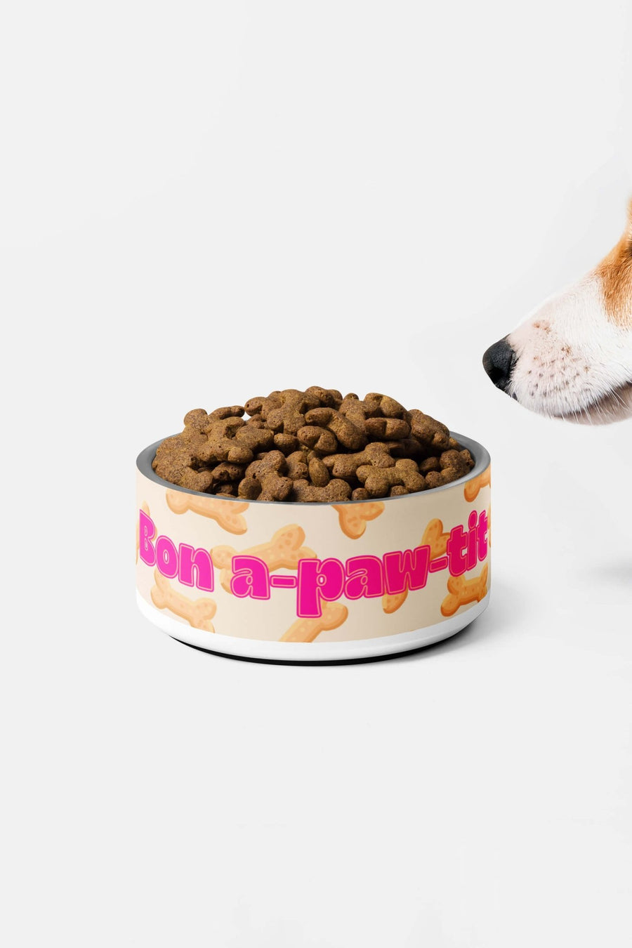 Bon a paw tit dog bowl from WOOF in ceramic with the printed slogan
