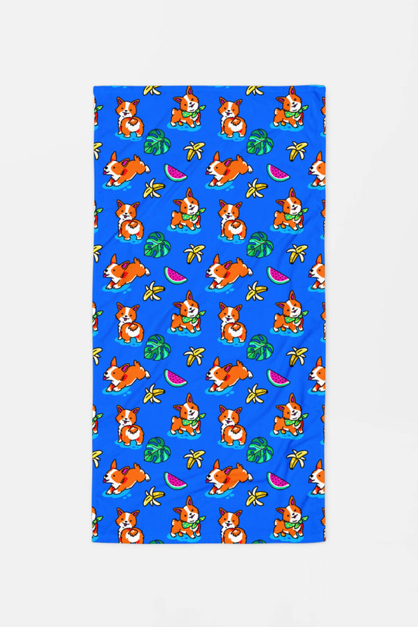 Tropical Corgi Beach Party Premium Towel 30″ × 60″ - Dogloverclothing.com