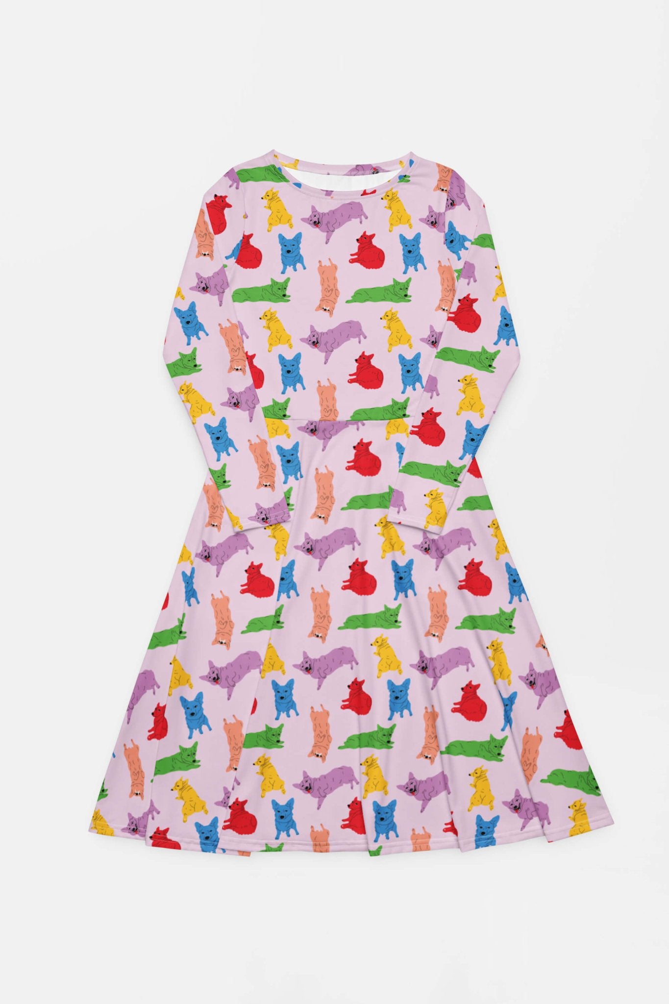 Supreme Corgi Confetti Long Sleeve Midi Dress - Dogloverclothing.com
