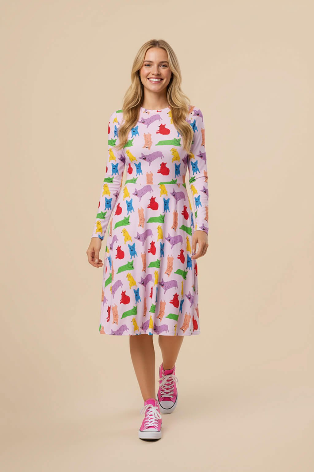 Supreme Corgi Confetti Long Sleeve Midi Dress - WOOF