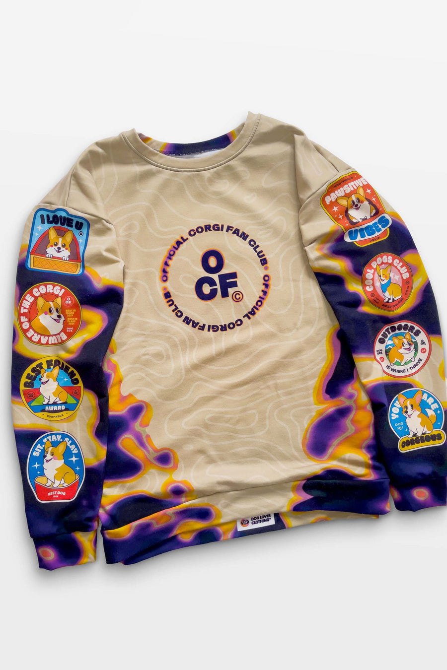 Official Corgi Fan Club Sweatshirt from WOOF on a plain background, front view