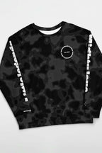 The Dogloverclothing.com Official Corgi Fan Club© Elite Camo Sweatshirt features black and gray camo, “Futr Gera” in white on the sleeves, and a chest logo reading “estited gera! presents futr gera est. 2024.”.