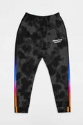 Dogloverclothing.com’s Official Corgi Fan Club© Elite Camo Joggers feature a dark camo print, rainbow side stripes, orange cuffs, and white club text on the left hip. Crafted from eco-friendly materials for ultimate comfort.