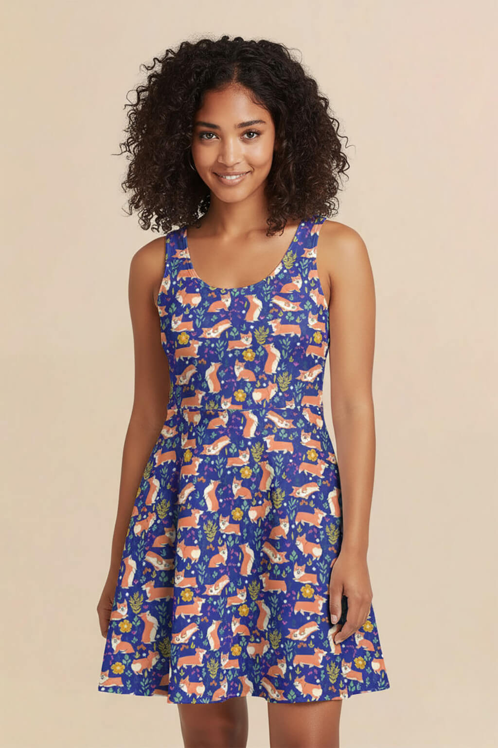 Cute Corgi Floral Summer Dress