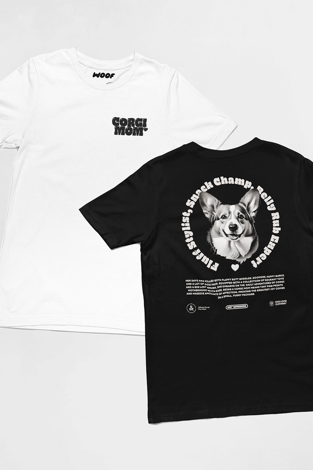Corgi Mom Tribute T-Shirt from WOOF shown front and back