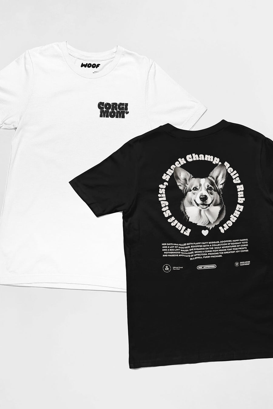Corgi Mom Tribute T-Shirt from WOOF shown front and back