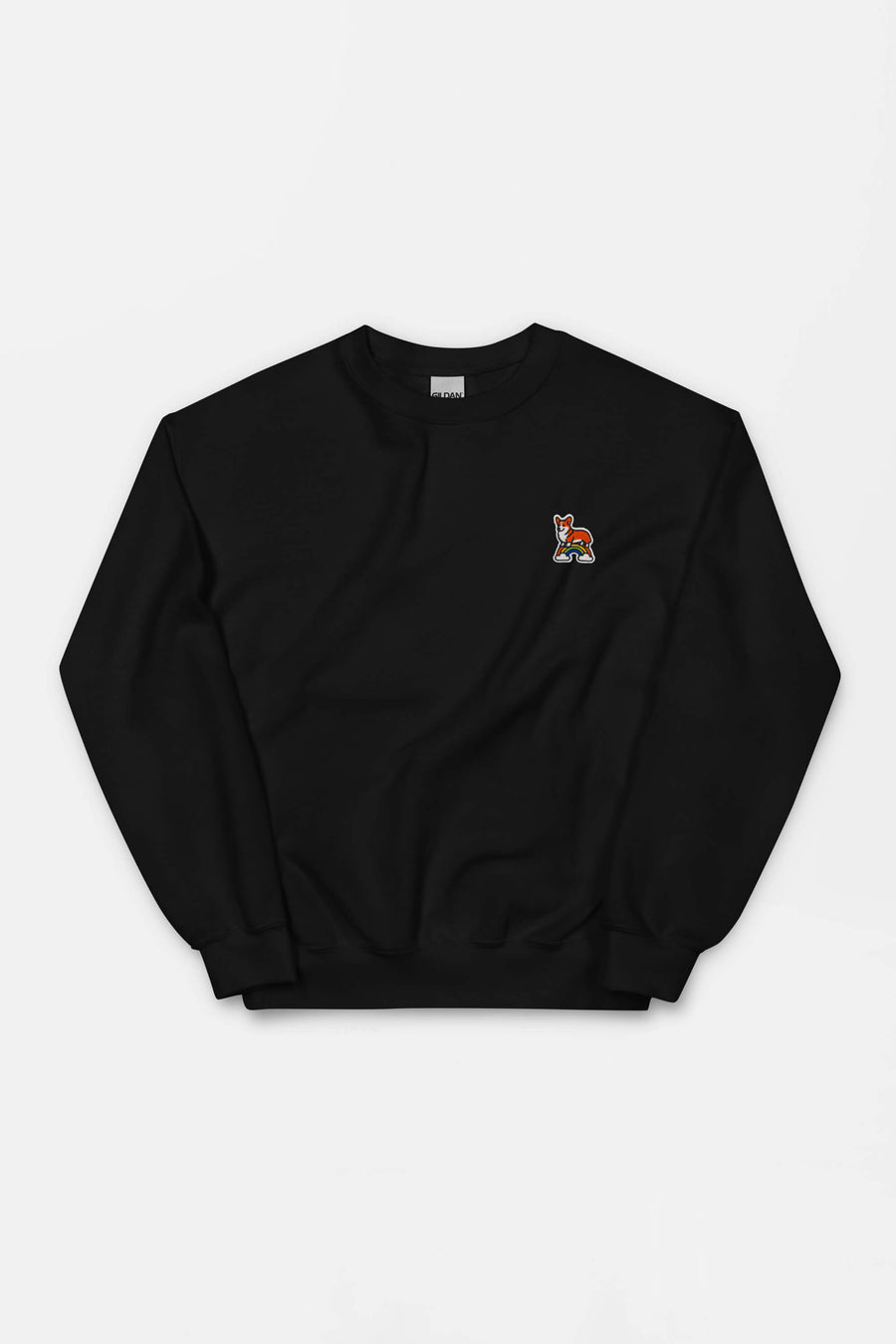 Rainbow Bridge Corgi Sweatshirt from WOOF in black on a plain background