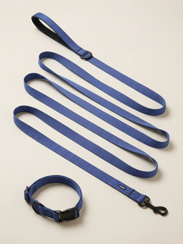 Deep Blue Lightweight Dog Collar & Leash Set