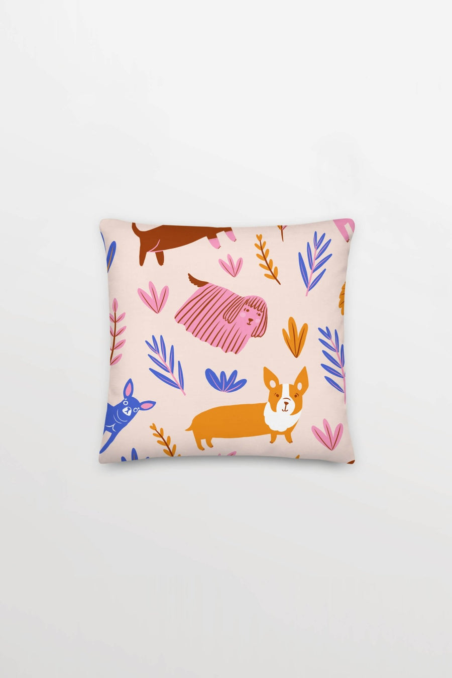 Doggy Daydream Pillow from WOOF, 18 by 18 inch square with the corgi print