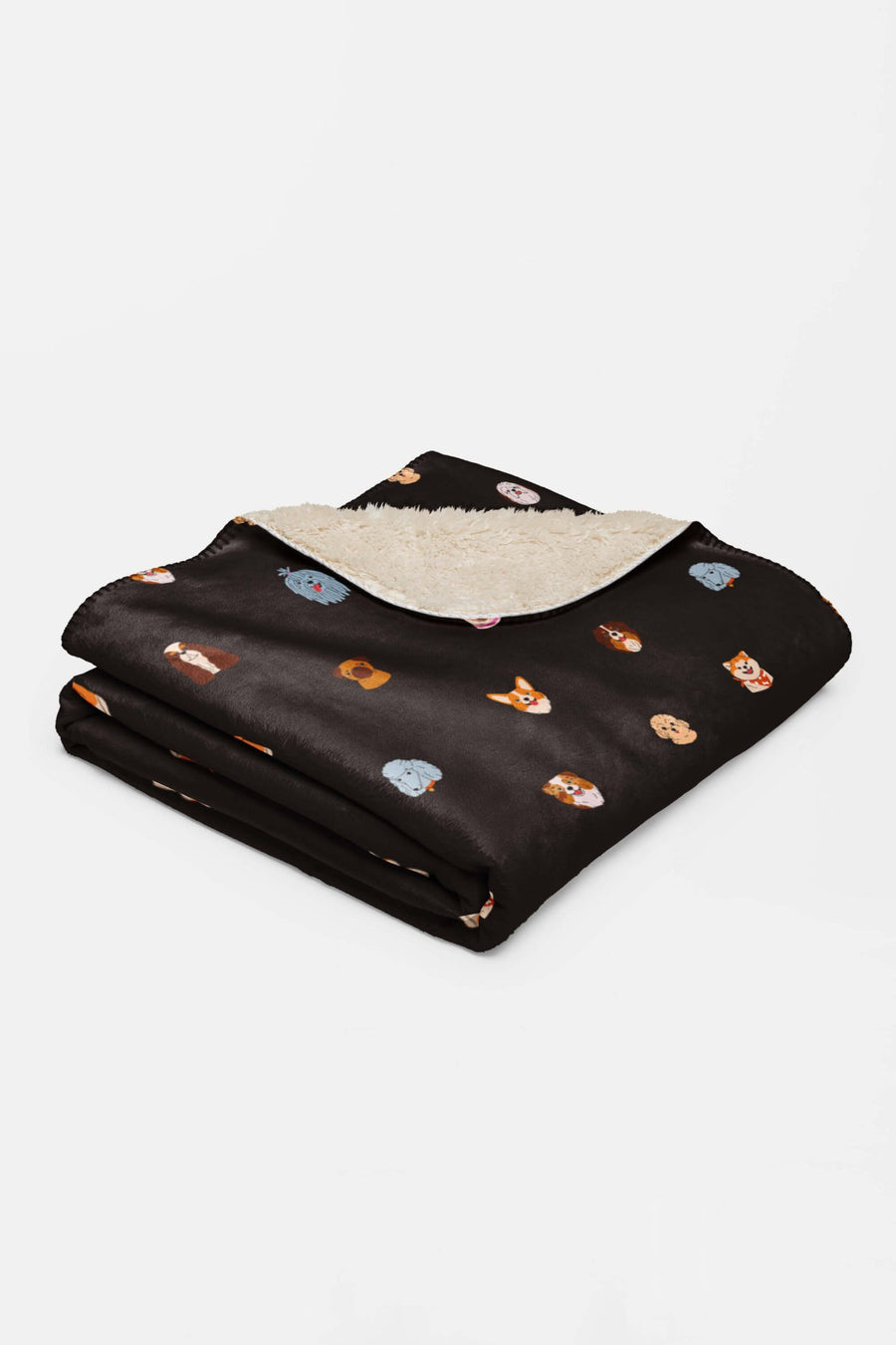 Doggy Dreams Sherpa Blanket from WOOF folded, showing the plush pile
