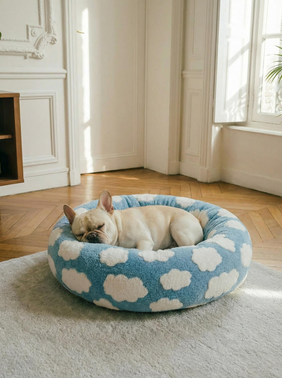Super soft cloud dog bed from WOOF, 30 inch donut shape with plush pile