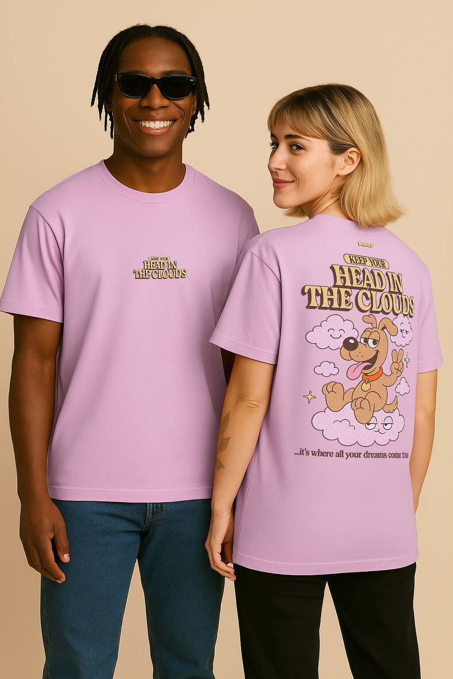 Head in the Clouds dog T-Shirt from WOOF shown front and back