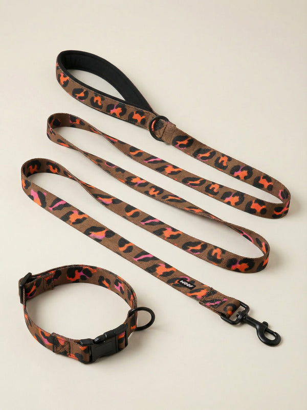 Elegant Leopard Lightweight Dog Collar & Leash Set