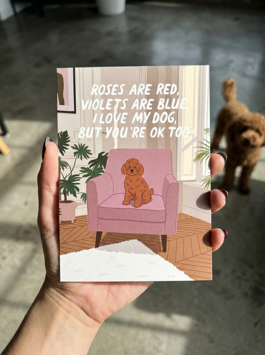 Roses Are Red dog Valentines Day card from WOOF, front of the card