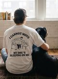 Back of the white Sleeping Dog T-Shirt from WOOF, worn view